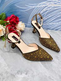 Dress Shoes High Heels for Lady 2023 Luxury Designer Green Colour Full Diamond Pointed Toe Wedding Shoe Party Casual Womens H240425