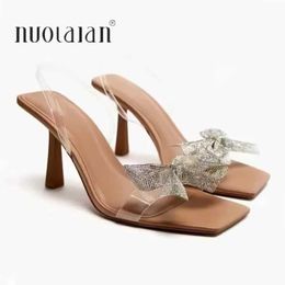 Dress Shoes 2023 Woman Butterfly Heeled Sandals Womens Summer Transparent High Heels Elegant Stiletto Slingback H240425