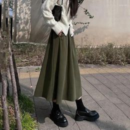 Skirts Autumn Winter Vintage Green Long Women Harajuku Streetwear High Waist Midi Skirt Woman Korean Wild A-Line