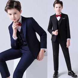 Suits Flower Boys Jacket+Vest Pants Bowtie 4pcs Wedding Suit School Kids Formal Birthday Dress Children Gentleman Party Costume