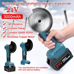 Parts Handheld 21v Cordless Brushless Portable Mini Angle Grinder Rechargeable 180° Rotation Angle Grinder Polishing Cutting Hine