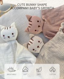 Product Soft Cotton Muslin Baby Bib Stuffed Cat Doll Newborn Appease Towel Security Blanket Baby Sleeping Cuddling Towel Facecloth