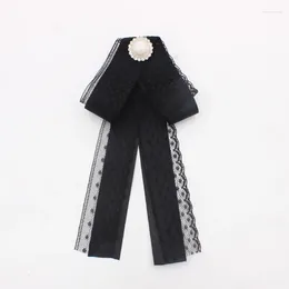 Brooches Retro Balck Lace Ribbon Bow Tie Rhinestone Crystal Casual Shirt Collar Pins College Style Necktie Clothing Accessories