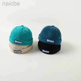 Caps Hats Baby Docker Cap Brimless Hat Summer Boy Girl Beanie Hats Vintage Solid Color Kids Landlord Sailor Melon Caps d240425