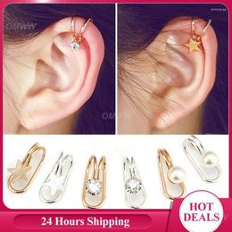 Backs Earrings Cuff U Star Moon Earring Punk Minimalist Women Metal Buckle Fake Piercing Ear Clip Without Puncture Pearl For 2024