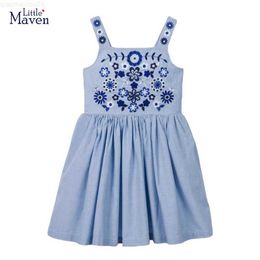 Girl's Dresses Little Maven Princess Dresses for Girs Summer Clothes Sleeveless Cartoon Embroidery Flowers Dresses Kids Childrens ClothingL2404