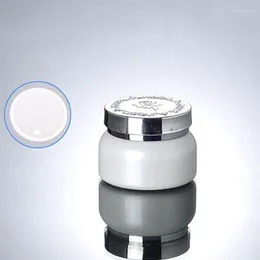 Storage Bottles 50g White Glass Cream Jar With Shiny Silver ABS Lid 50 Gramme Cosmetic Packing For Sample/eye Bottle