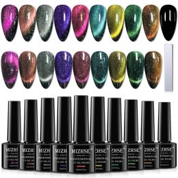 Gel MIZHSE 10PCS/set 9D Cat Eye Gel Nail Polish Semi Permanent Galaxy Magnetic Cat Eye Gel Soak Off UV Nail Gel Varnish For Nail Art