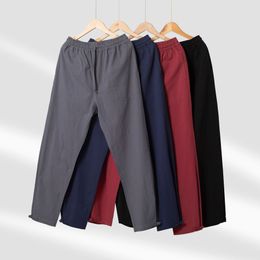 Elastic cotton and linen trousers Spring and Autumn new casual loose men's trousers hand-repaired foot straight tube