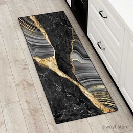 Carpets Kitchen Rug Luxury Black Gold Marble Ink Pattern Entrance Door Mat Bedroom Living Room Hallway Anti-slip Long Strip Carpet