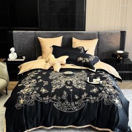 Bedding Sets Butterfly Flowers Embroidery Luxury Black Set 1000TC Egyptian Cotton Duvet Cover Bed Sheet Or Fitted Pillowcases