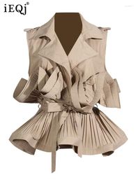 Women's Blouses Solid Patchwork Lace Shirt Lapel Sleeveless Folding Warm 2024 Fashion Top Clothing 3WM848