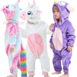 One-Pieces Kigurumi Baby Unicorn Owl Costume White Pink Purple Winter Rompers Baby Boy Jumpsuit Long Sleeves Hooded Infantil Girl Overalls