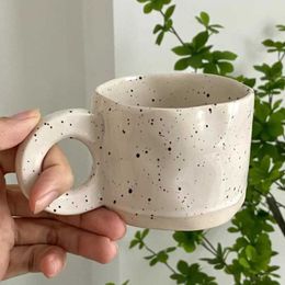 Tumblers 250ml Ceramic Mug Ring Handl Coffee Milk Modern Print Porcelain Handmade Hot Chocolate Cup Couple Handgrip Cups H240425