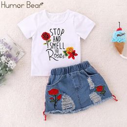 Clothing Sets Humour Bear Girls Suit Summer Children's Clothes Embroidery Letter Print Short Sleeve Skirt Set Toddler Christmas Outfits