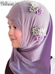 Hijabs BOHOWAII Kids Girls Muslim Instant Hijab Ready To Wear Islamic Shawls Turban with Flowers Scarfs Jersey Head Wrap (2-7 Y) d240425