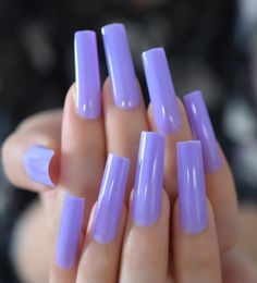 False Nails Super Long Purple Fake Nail Tips Square Glossy Press On Full Cover Solid Colour Salon Fingernail Manicure ToolsFalse Fa4800468