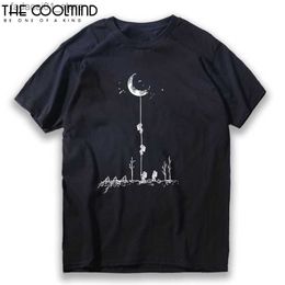 Men's T-Shirts COOLMIND 100% Cotton Casual Short sleeved Space Printed Mens T-shirt O-neck Cool Street Style Mens T-shirt Mens T-shirtQ240425