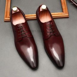 Dress Shoes Italian Style Men's Genuine Leather Handmade Pointed Toe Derby Oxford Lace-Up Office Business Formal For Men