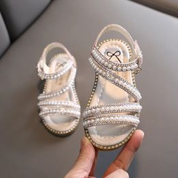 Summer Baby Girls Wild Pearl Open-toed Princess Shoes Sandals Non-slip Soft Bottom Kids Girls High Quality Sandals D238 240410