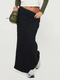 Skirts Women Summer Cargo Skirt Casual Solid Colour Drawstring Split Long With Pockets Beach Vacation Club Streetwear