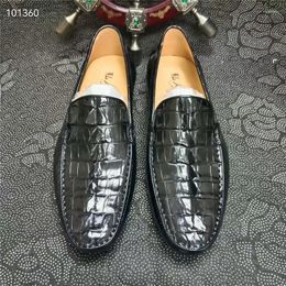 Casual Shoes Business Style Authentic Crocodile Skin Solid Black Men Soft Moccasins Genuine Alligator Leather Male Slip-on Flats