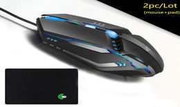 2pcLot Gaming Mice for Desktop and Pad Kit USB Wired Colorful Backlights Mouse Game or Office Frosted Classic Computer Rubber Mat7395917