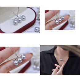 22092603 Women's Pearl Jewelry Necklace Akoya 8-9Mm Three Pendent Chocker White Gold Plated Girl Gift Birthday Stylish Geometic Stripe Original Quality