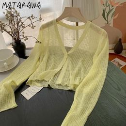 Women's Knits Matakawa Sunscreen Short Cardigans Candy Colour Solid Sweet Thin Sweaters Women Tops Spring Summer Korean Fashion Knitwears