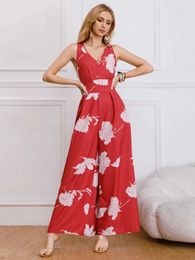 Women's Jumpsuits Rompers Fashionable and elegant printed wide leg jumpsuit for womens summer new style strapless vest for womens jumpsuit Y240425