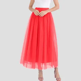 Skirts Pleated Skirt Mesh Gauze Mid-length Large Swing Dance Long For Women Solid Color Breathable Comfortable Femme Faldas