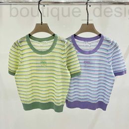 Women's T-Shirt designer brand High Version 24 Summer New Small Fragrant Style Colorful Striped Hollowed Out Socialite Temperament Knitted Short Sleeves NIFA