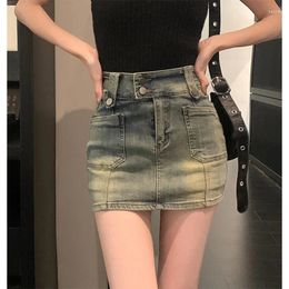 Skirts High Waist Spicy Girl Denim Skirt Women 2024 Summer American Retro Ultra Short Sexy Casual Do Old A-line Pantskirt