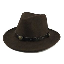 Wide Brim Hats Bucket Hats Cowboy Style Felt Hat for Men Women Fashional Cap Fedora Hat Y240425