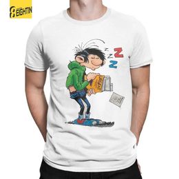 Men's T-Shirts Mens T-Shirt Gaston Lagaffe Magazine Book Funny Pure Cotton Tee Shirt Short Sleeve Belgium Cartoon T Shirts Crew Neck Clothing T240425