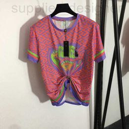 Women's T-Shirt designer 2023 Fanjia New Fashion Portrait Metal Decorative Buckle Abstract Letter Printed Open Navel Short Sleeve Round Neck T-shirt L2O9