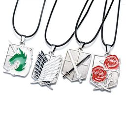 Pendant Necklaces 20pcs/lot Anime Attack On Titan Necklace High Quality Enamel With Rope Chain For Women&Men 4 Designs Option