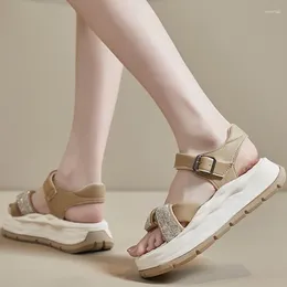 Dress Shoes For Women 2024 High Quality Summer Women's Sandals Solid Colour Mid Heel Water Proof One Word Buckle Open Toe