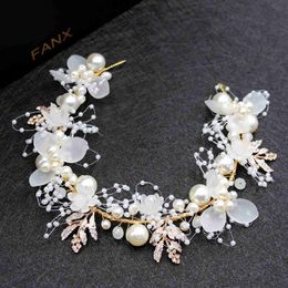 Wedding Hair Jewelry Crystal Pearl Rhinestone Flower Headband Garland for Women BrideWedding Jewelry Vine Band Hairband Hair Accessories d240425