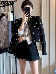 Giacche da donna BZVW High Street Black Blaed Tweed Short Coat Short Elegant All Match O-Neck Cardigan Top Women 2024 Spring Autumn 23A7798