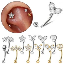 Stud Earrings 1pcs Crystal Flower Rook Piercing Stainless Steel Sparkle Zircon Jewelry Cartilage Tragus Curved Barbell