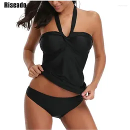 Women's Swimwear Women Halter Two Piece Swimsuit Solid Sexy Bathing Suits Black Tankini Set Summer Beachwear