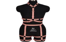 Belts Goth Pink Leather Harness Ring Bondage Waist Dance Rave Full Body Garter Belt Sexy Cage Bra Lingerie Suspender Shapewear6513603