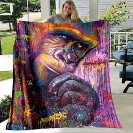 sets Full Round Monkey Art Painting Blanket Lightweight Comfortable Soft Breathable Warm Bed Sofa Throw Blanket for Bedding Home Gift