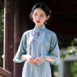 Ethnic Clothing 2024 Chinese Traditional Hanfu Cheongsam Dress Retro Style Women A Line Qipao Embroidery