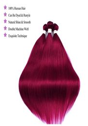 Peruvian Human Hair Bundles With Lace Frontal Burgundy 99J Straight Hair Bundles Hair Weaves Nonremy2041602