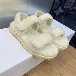 Casual Shoes Autumn Winter Sandals Wool Genuine Leather Leisure Flats Hook Loop Flat Platform Outfit Party Dress
