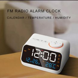 Clocks LED Digital Alarm Clock Time Calendar Temperature FM Radio Bedside Snooze Function USB Charging Voice Control 2023 New Gifts