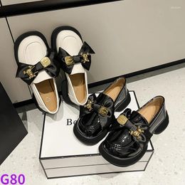 Casual Shoes 2024 Thick Heel British Style Lacquer Leather Sole Bow Tie Japanese JK Small Women's Lefu