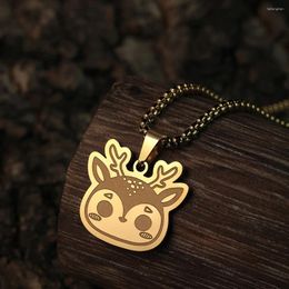 Pendant Necklaces Todorova Kawaii Chibi Deer Face Blushing Cheeks Necklace Stainless Steel Animal Jewelry For Women Men Birthday Gift